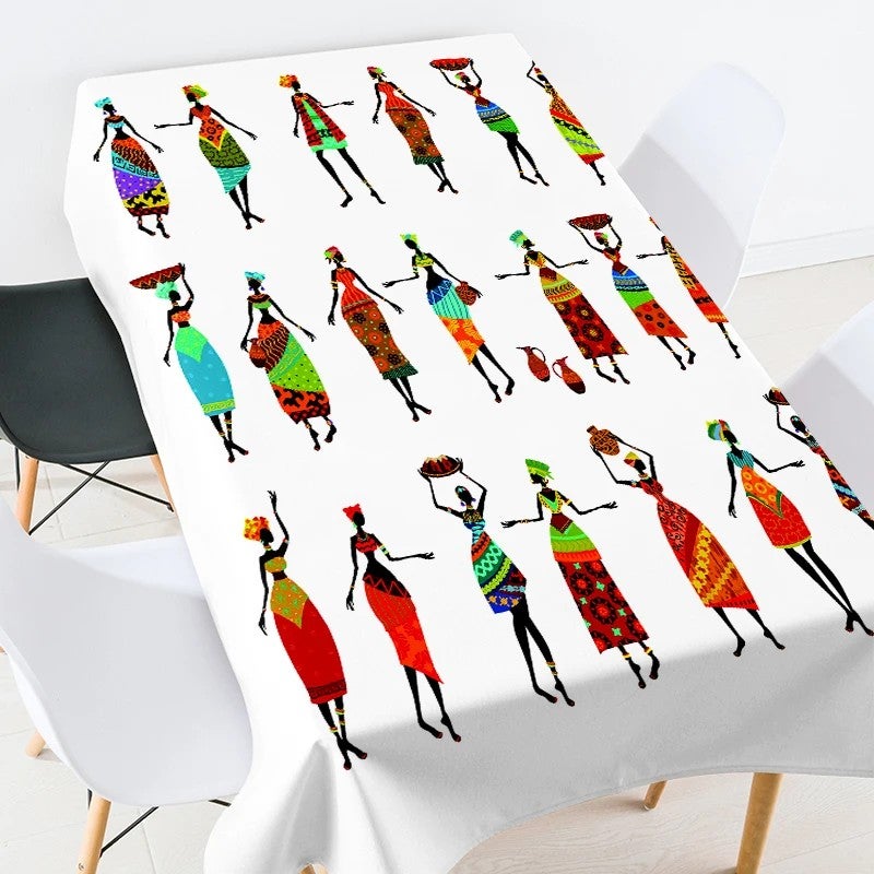 Bluejw Digital Printed African Tribe Woman Design Polyester Fabric Tablecloth - Image 1